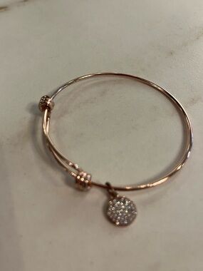 Rose Gold Crystal Pavé Charm Bangle Bracelet - Women Jewelry